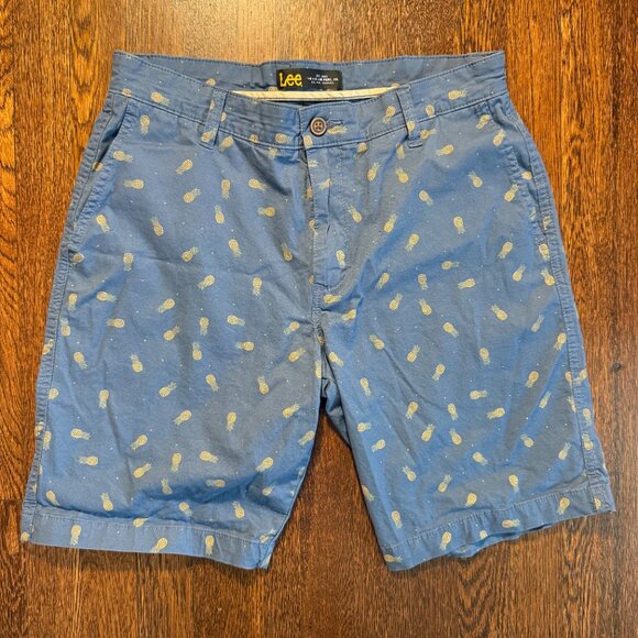Lee Pineapple Print Men's Shorts Blue Cotton Casual Summer - Picture 1 of 7